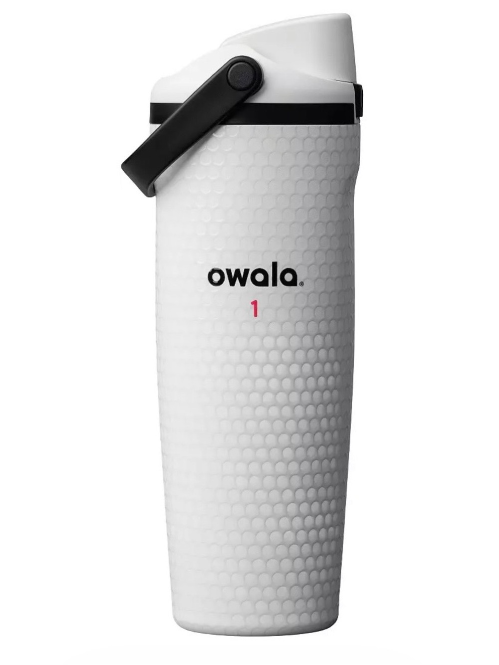 Owala White Textured Travel Bottle with Black Carry Handle